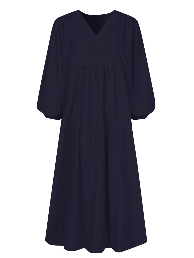 2025 Autumn New Clothing Fashion Women's Cotton Linen Loose Lantern Sleeve European And American Dress_ecoleips.com