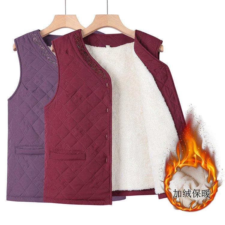 Elderly Winter Wear Women's Down Cotton Vest Grandma Warm fleece-lined Vest Mother Wear Vest Autumn and Winter Thickened Vest