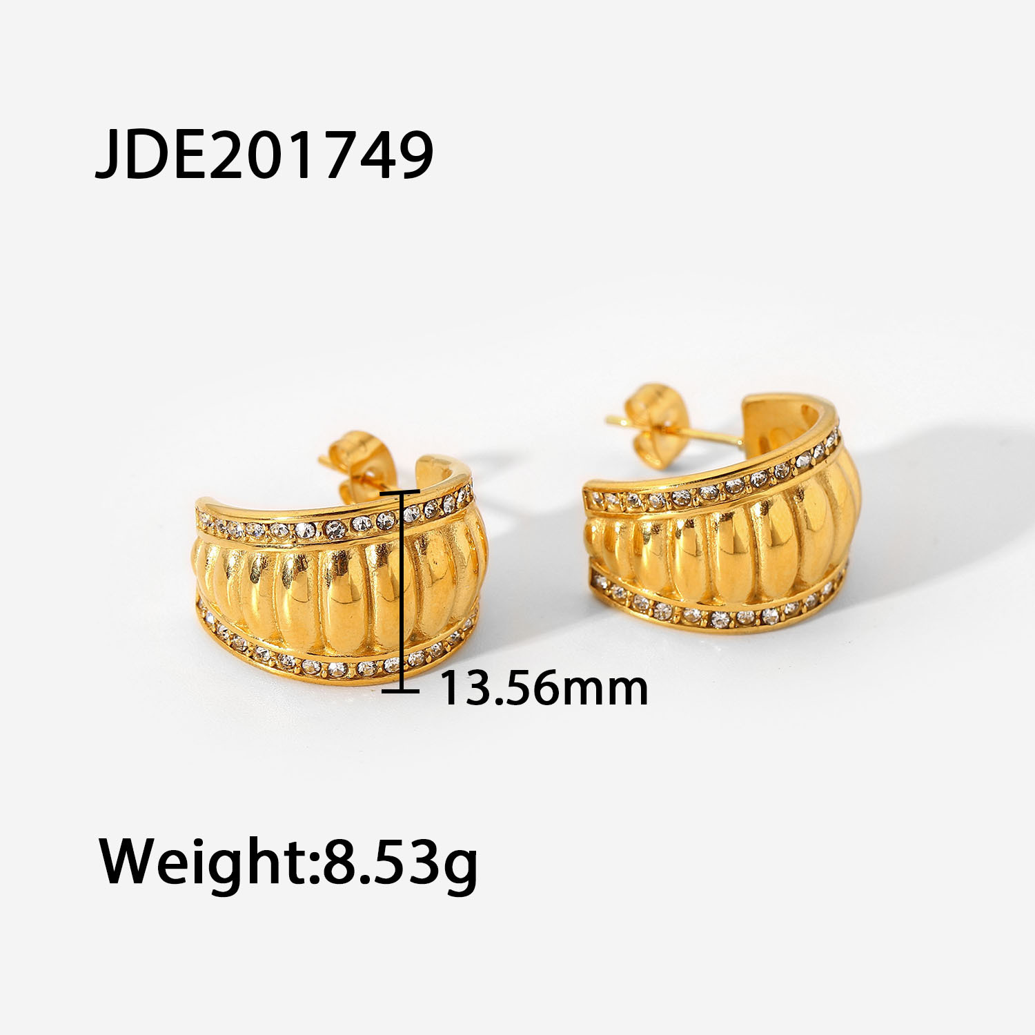 Ins Internet Celebrity Moda Europea Y Americana Doble Capa Incrustada De Zirconio Pan Patrón De Superficie Ancha En Forma De C Pendientes De Acero Inoxidable De Oro 18k Para Mujeres display picture 5