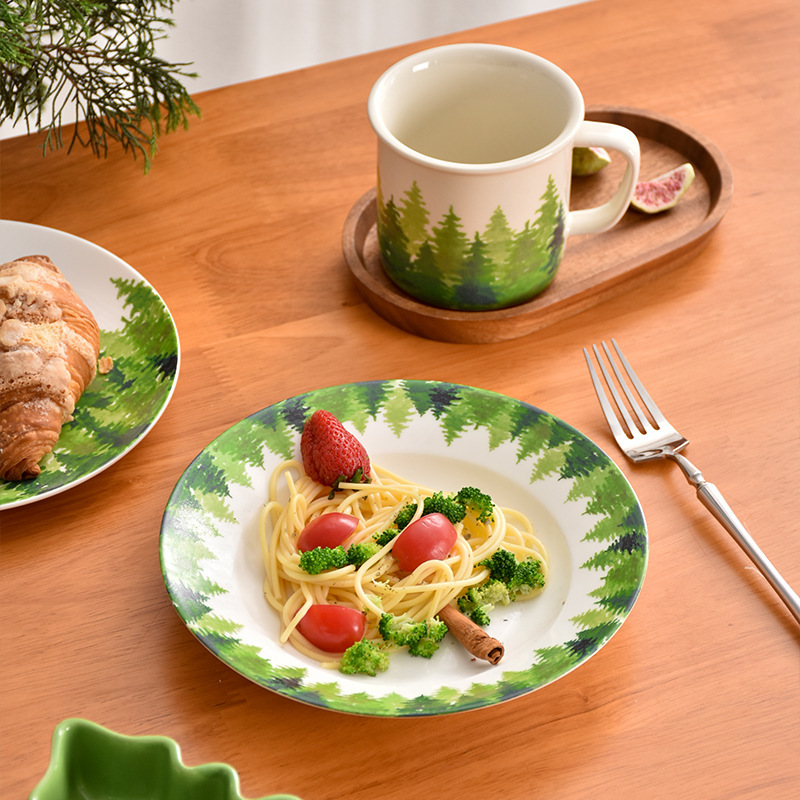 Forest Painted Ceramic Cup Advanced Sense Mug Creative Art Sense Ceramic Plate Household Tableware suit Forest Painted Ceramic Cup Advanced Sense Mug Creative Art Sense Ceramic Plate Household Tableware suit