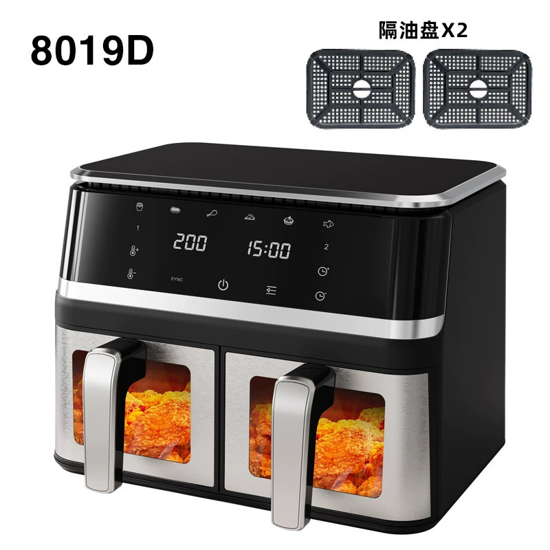 外国貿易クロスボーダーホームビジュアル大容量ダブルガロンエアフライヤーフリーステンレス鋼電気フライヤー|undefined