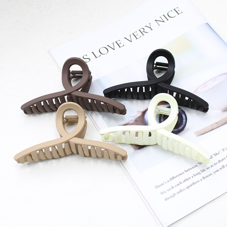 超大號13CM交叉抓夾棕色系列磨砂高級感法式復古鯊魚夾後腦勺髮夾