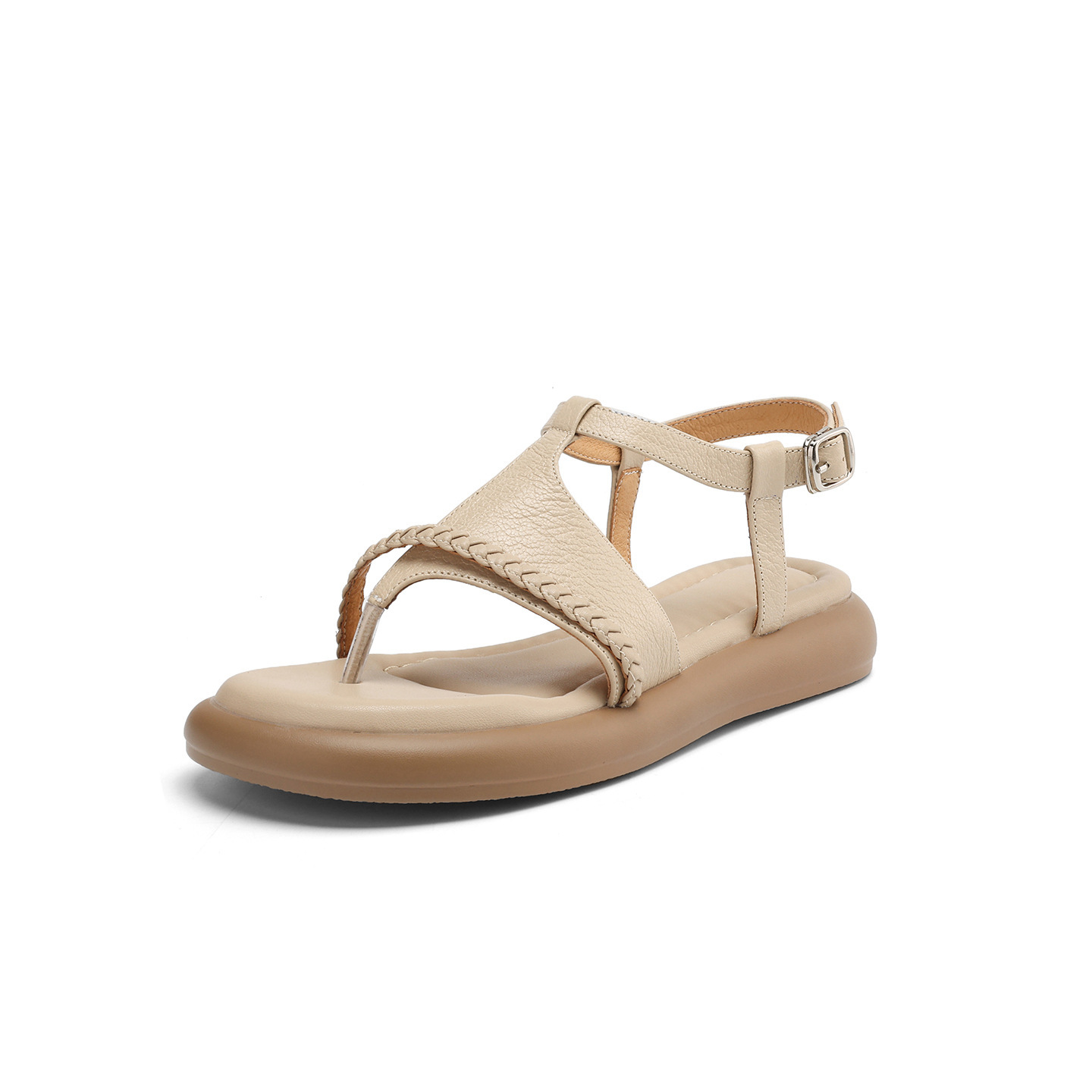 Sandal nữ quai chữ V đế bệt phong cách đi biển — màu trắng ngà