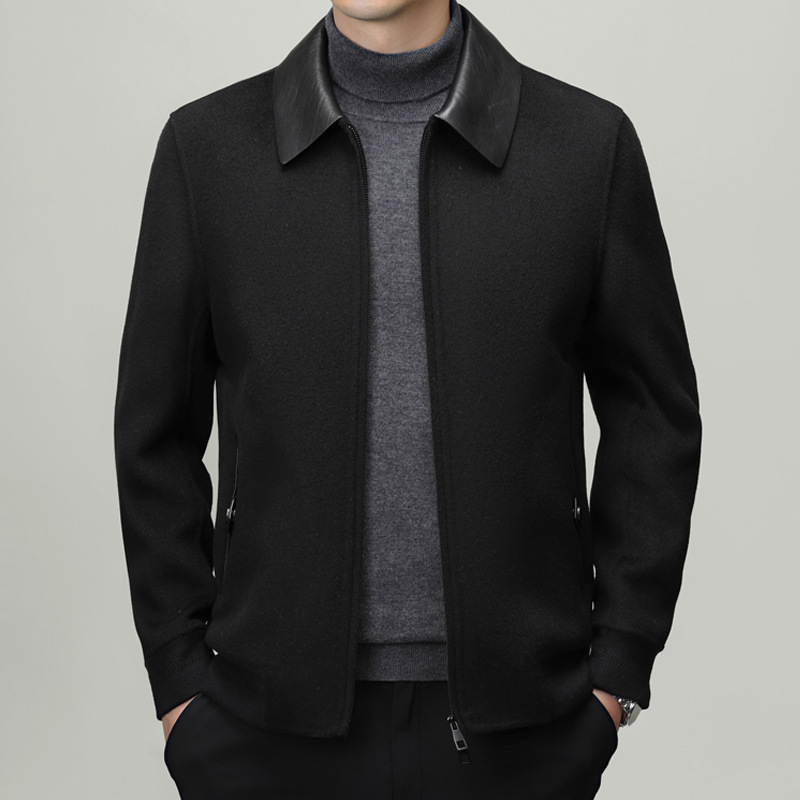 [100% Pure Wool] Men's Winter Wool Coat, New Style, Business Short Style, Genuine Leather Double-Sided Wool Coat