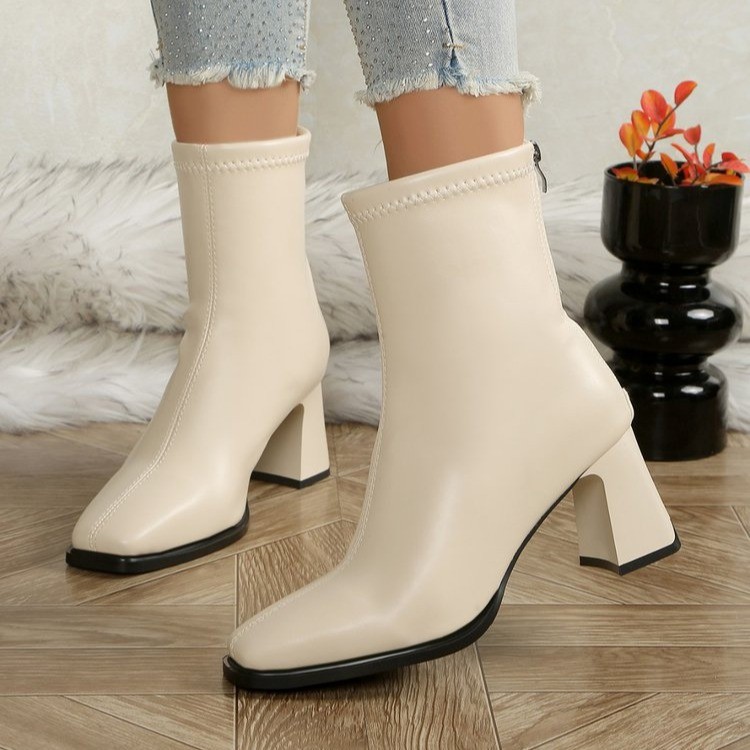 Dameslaarzen met vierkante neus, afslankende hoge hakken, dikke hak, elastische taille, modieus, plus size, nieuwe winterstijl_voghion.com