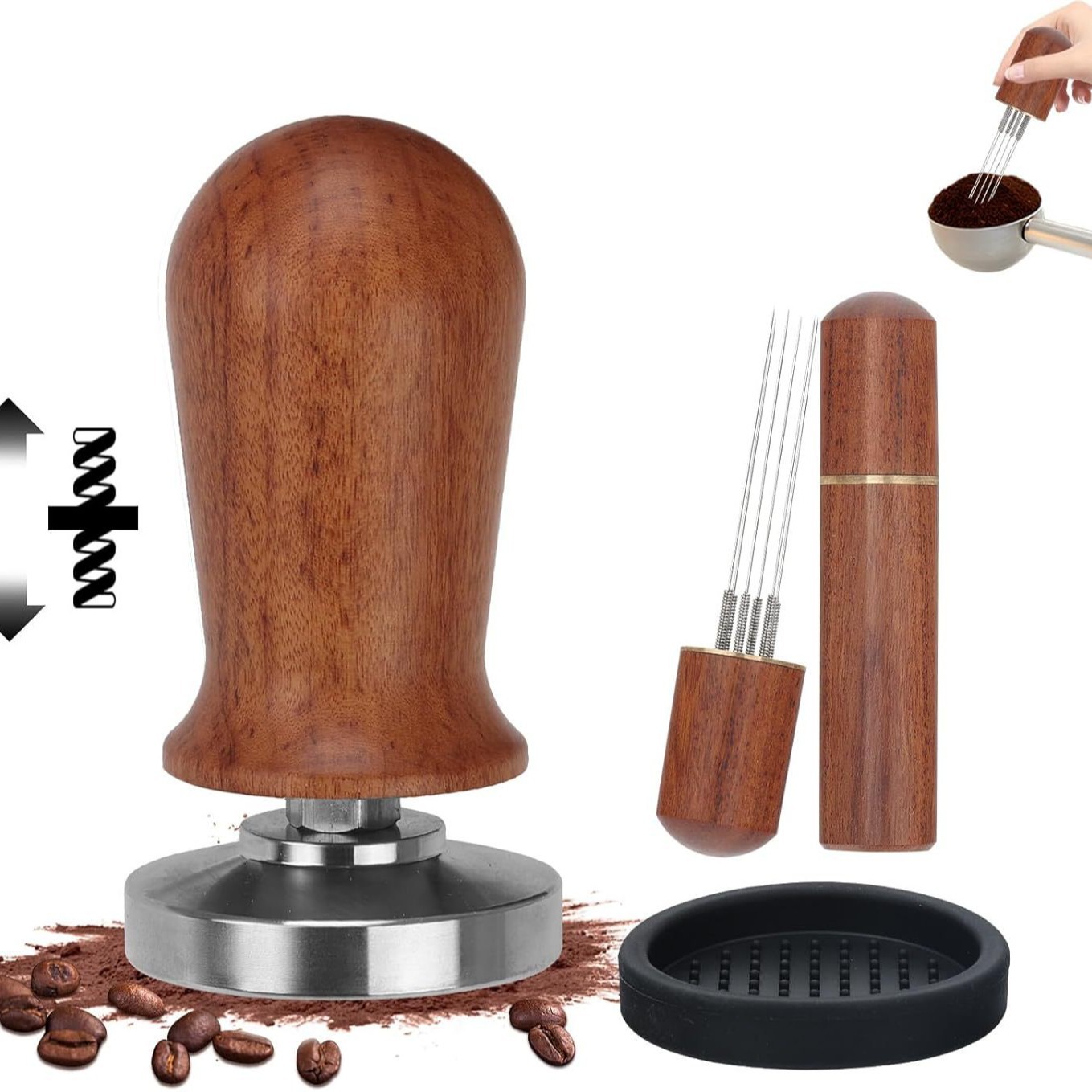 Venta caliente transfronteriza 304 juego de prensador de polvo elástico rojo de acero inoxidable 51mm juego de agujas de polvo de tela de máquina de café italiano