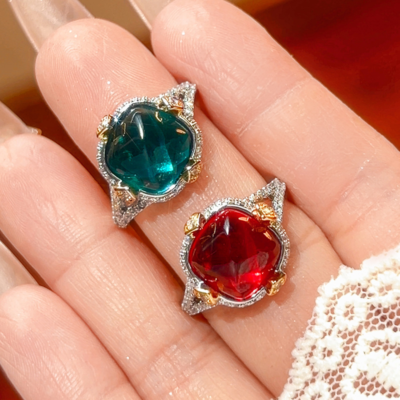 Factory new retro ring opening women's ruby inlay Joker fashion high-end light luxury in stock wholesale