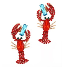 欧美跨境镶水钻宝石龙虾耳环夸张个性外贸畅销气质流行耳钉耳饰品