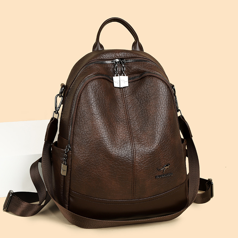 Simple Backpack for Women 2026 Summer New Style Casual Versatile Backpack with Multiple Compartments and Large Capacity Leather Bag
