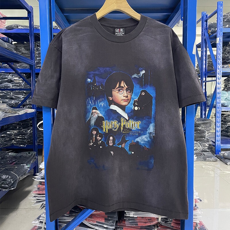 Saint Michael American High Street Fashion Brand Harry Potter Vintage Washed Retro Loose Short-Sleeved T-Shirt