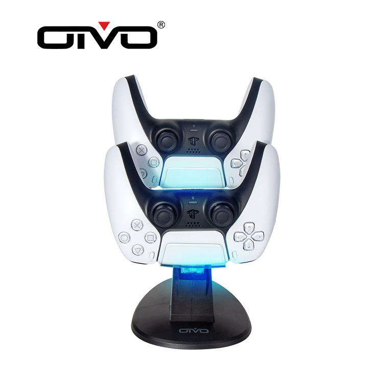 PS5 GamePad cargador dual base PS5 mango inalámbrico aviones cargador doble soporte con luz azul indicador de luz en stock