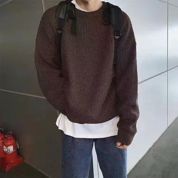 Men's demi-season solid color casual retro trend knitted sweater…