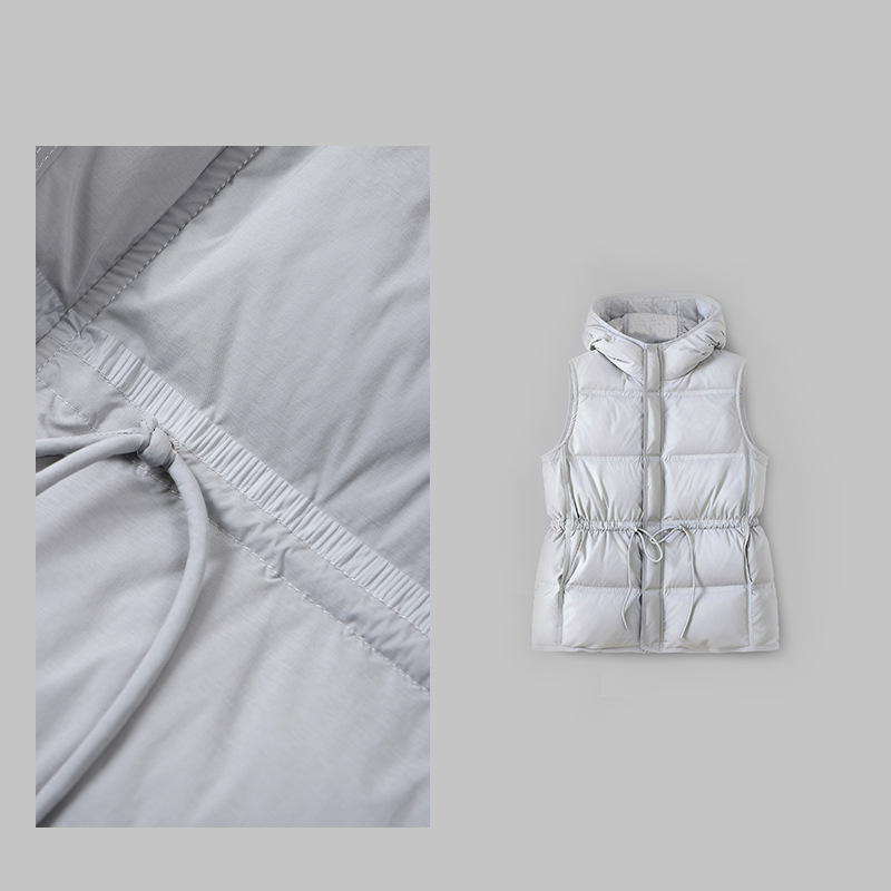 Autumn and Winter Women's Long Goose down Vest Hooded down Jacket Sleeveless Warm Versatile Simple Women's Versatile Fsy51255