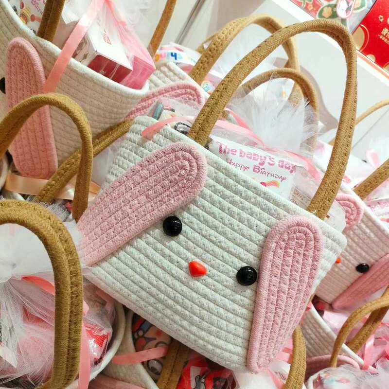 卸売レインボーポータブルバスケット赤ちゃん満月ギフト子供の百日宴会お土産織り誕生日ギフトボックス|undefined
