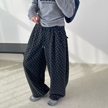 2025冬季加绒加厚复古碎花休闲裤女长裤韩系显瘦高腰宽松阔腿裤女