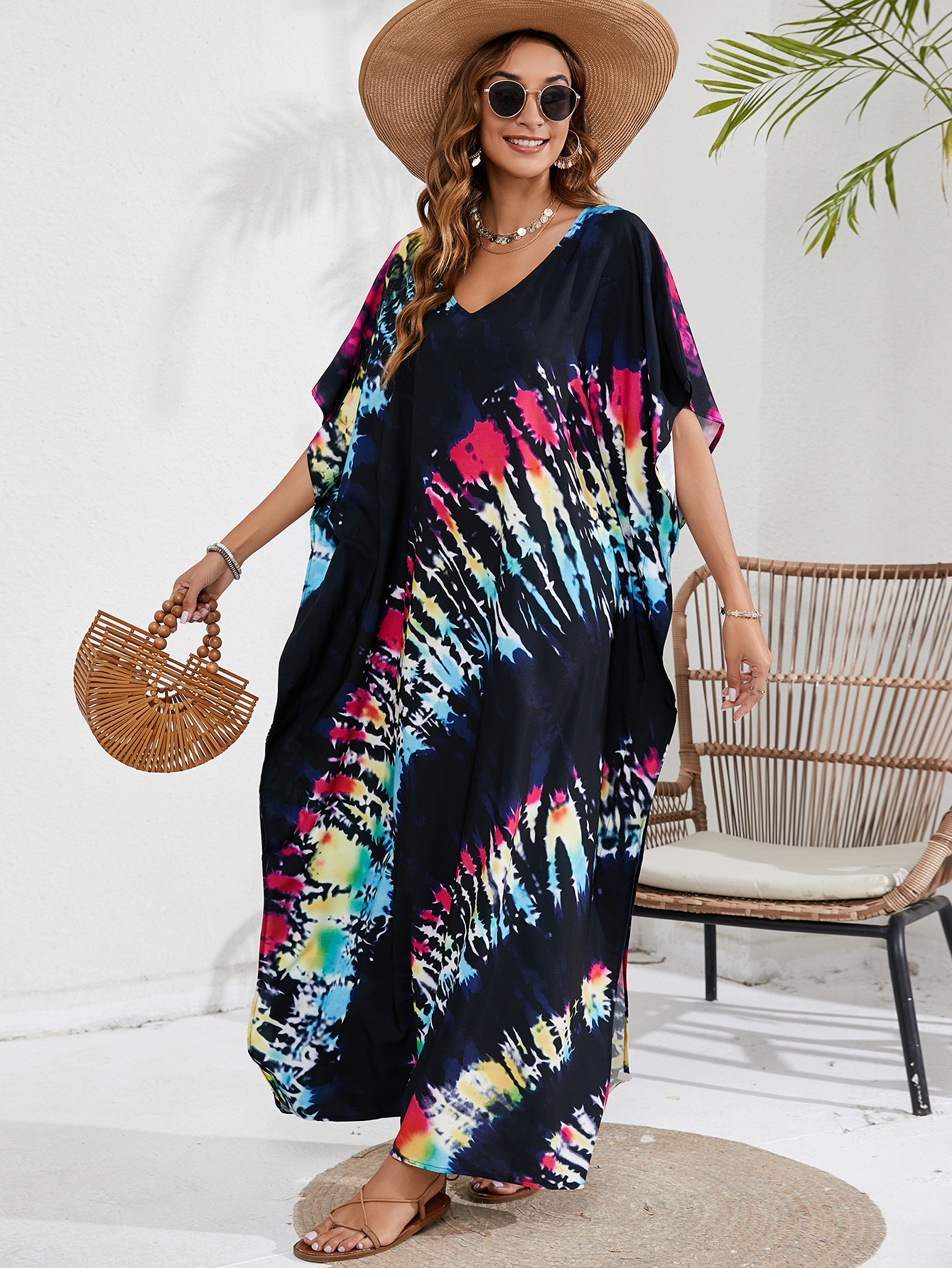 44 colores transfronterizo europeo y americano impreso playa blusa vacaciones playa falda bikini sol protección ropa blusa 1D196