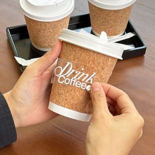 Crystal transfer sticker disposable coffee cup cork cup milk tea paper cup with lid commercial takeaway hot drink cup wholesale
