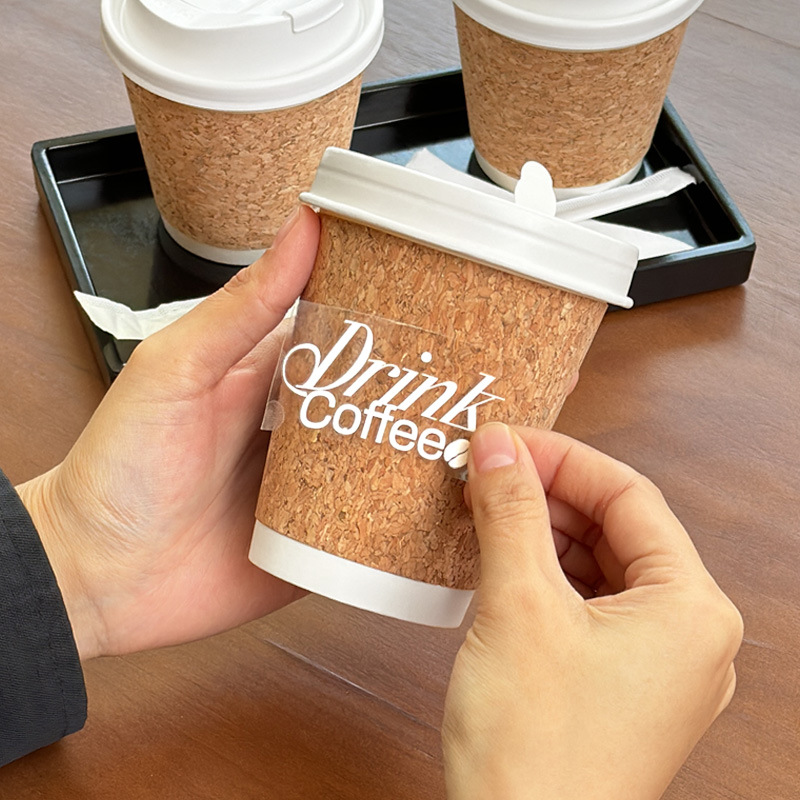 晶转印贴纸一次性咖啡杯软木杯奶茶纸杯带盖商用外卖热饮杯批发