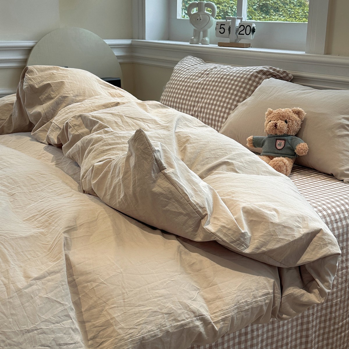 Ins Soft Waxy Washed Cotton Bed Four-Piece Set Student Dormitory Three-Piece Set Scandinavian Style Pure Color Double Quilt Cover