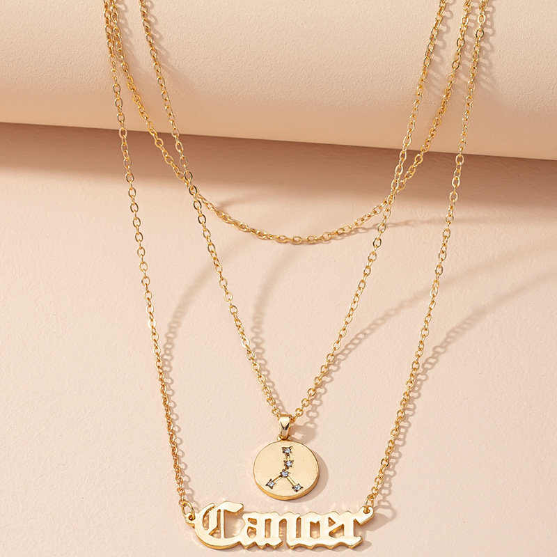 Retro Diamond-studded Symbol Clavicle Chain Twelve Constellation Necklace Letter Sweater Chain display picture 1