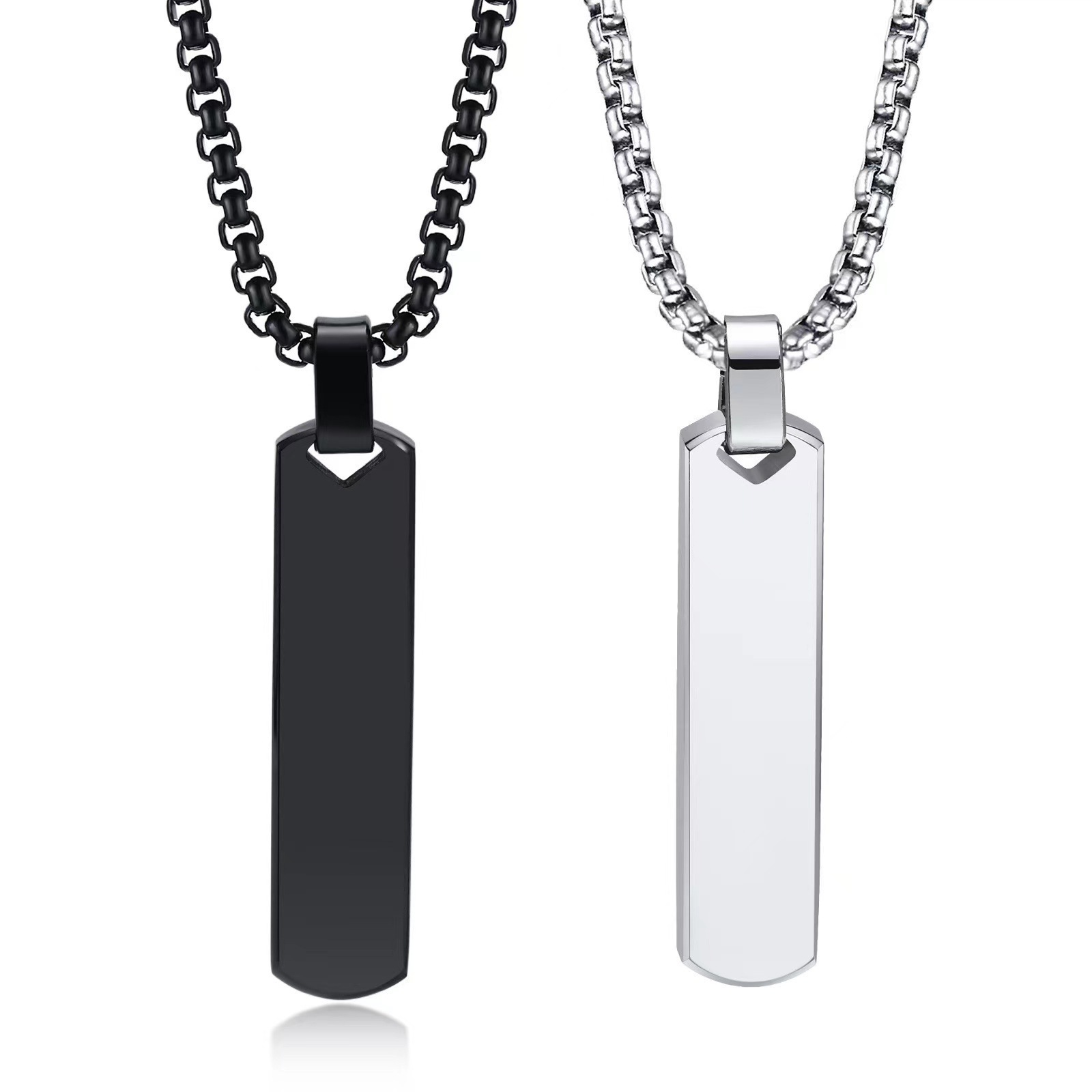 Cross-Border Engraving Jewelry Simple Pendant Stainless Steel Stereo Rectangular Strip Geometric Necklace Men's Jewelry Pn-1676
