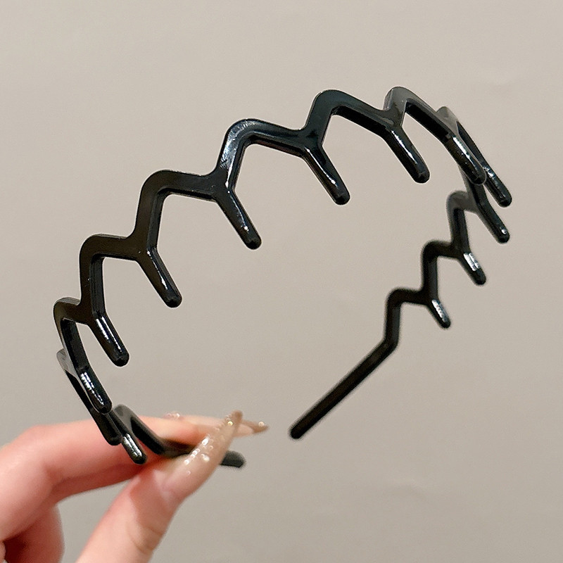 Dulce malla de perlas negras onduladas bandas de cabello para mujeres de alto nivel de sensación de cabello flojo raíz clip de cabello alto cráneo cara pequeña bandas de cabeza