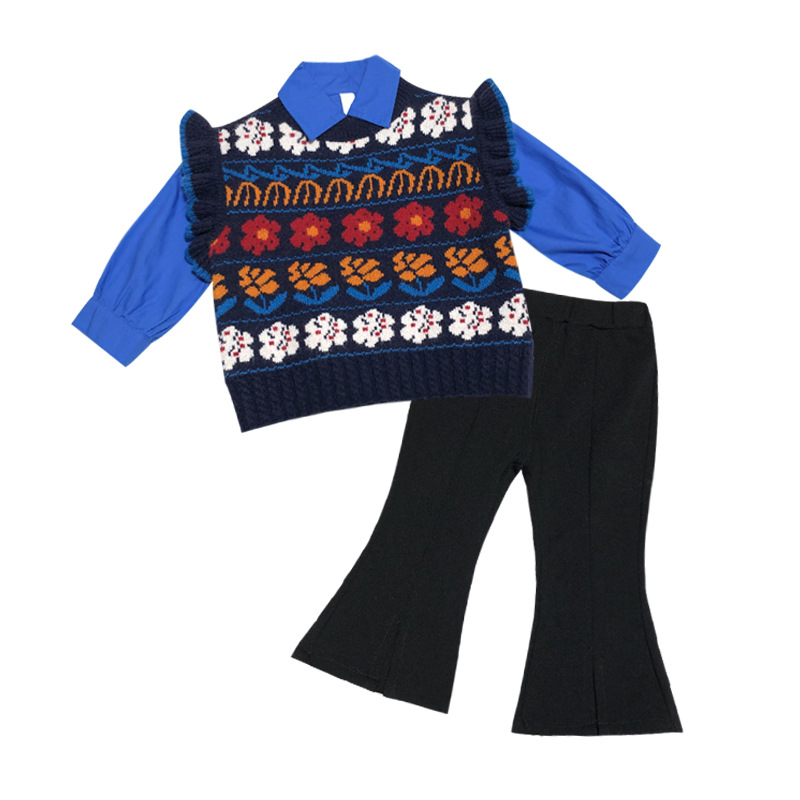 Niñas suéter chaleco 2022 otoño e invierno nuevo cuello redondo flor chaleco bebé de punto desgaste exterior Chaleco de los niños