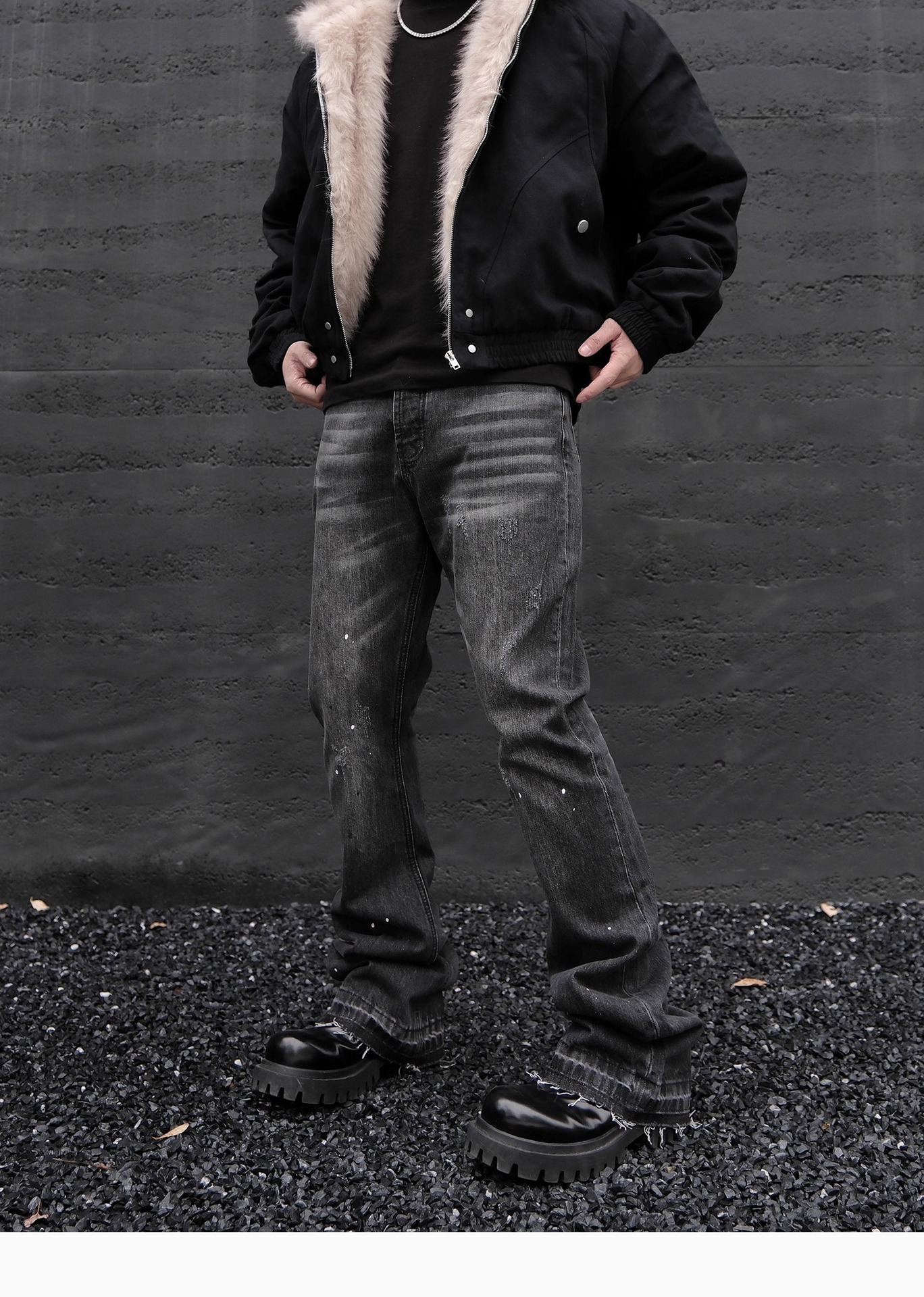 Men's Retro Ink Splashed Straight Leg Jeans With Raw Edge Detail_voghion.com