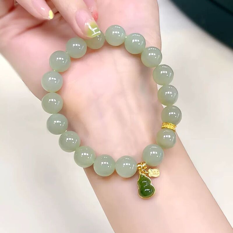 立减天然和田玉葫芦吊坠手链女新中式小众镀金本命年手串手饰礼物|undefined