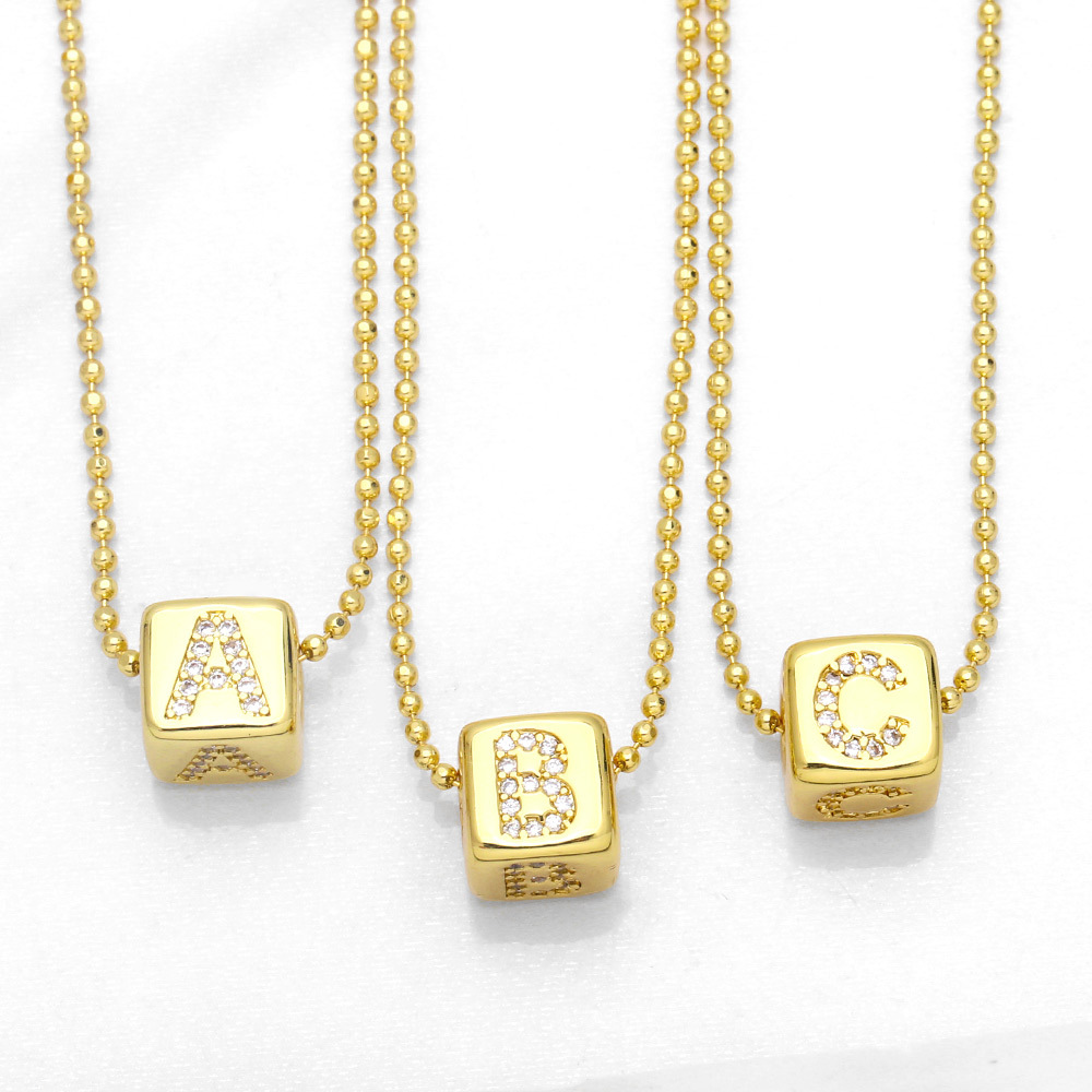 Creative Square Letter Pendant With Zircon Dice Copper Necklace display picture 1