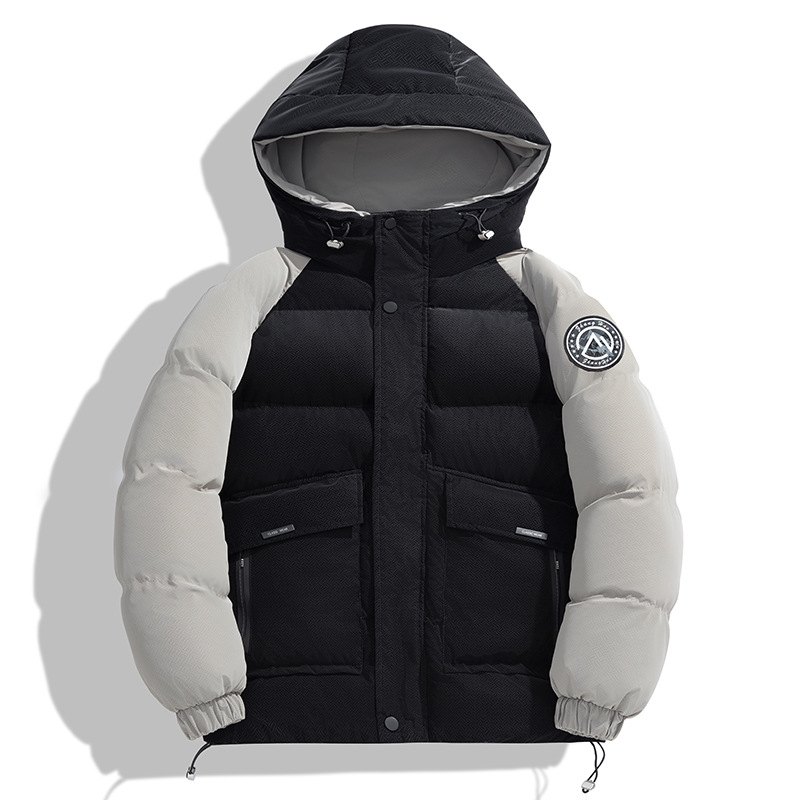 Veste d'hiver épaisse et chaude à capuche en coton de couleur unie pour homme, autocollants brodés_voghion.com