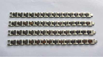 速卖通新款供应 钛钢搭配陶瓷金色磁性手链男士批发  钢间木手链