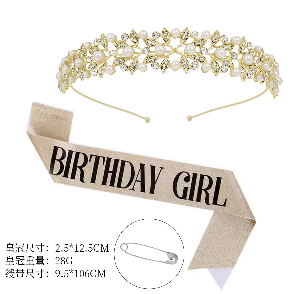 Golden crown+birthdaygirl golden black ribbon