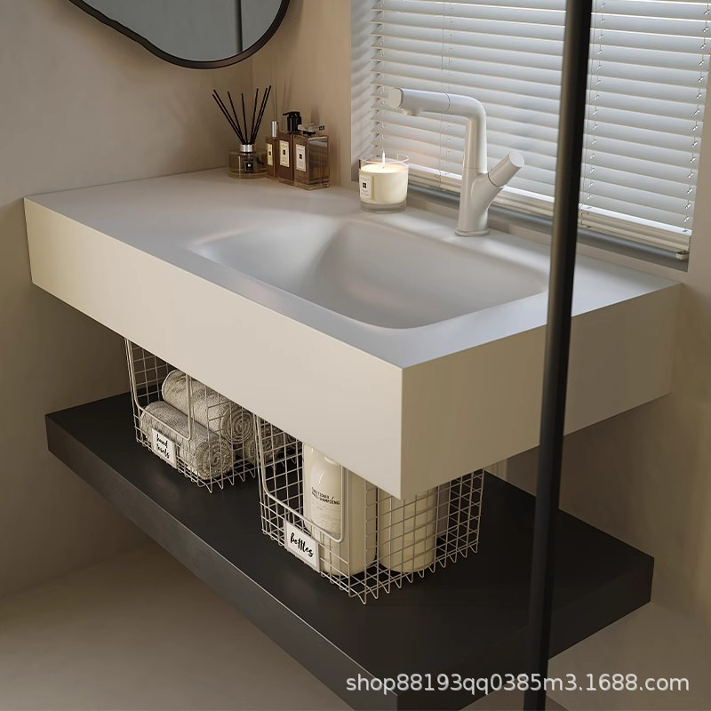 Tablero de roca doblado en caliente, lavabo integrado de cerámica sin costuras, combinación de mueble de baño, tocador moderno, armario de lavado de manos y lavabo