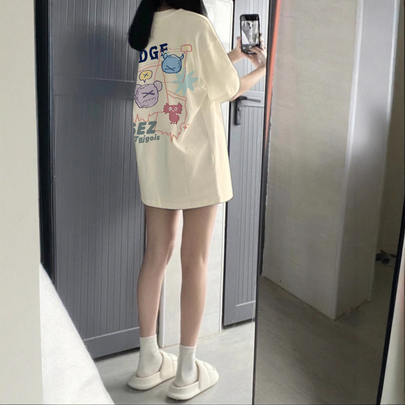 Heavy Cotton Loose Short-sleeved Shoulder T-shirt Women's Half-sleeved 2025 Summer New Large oversize Top Trendy