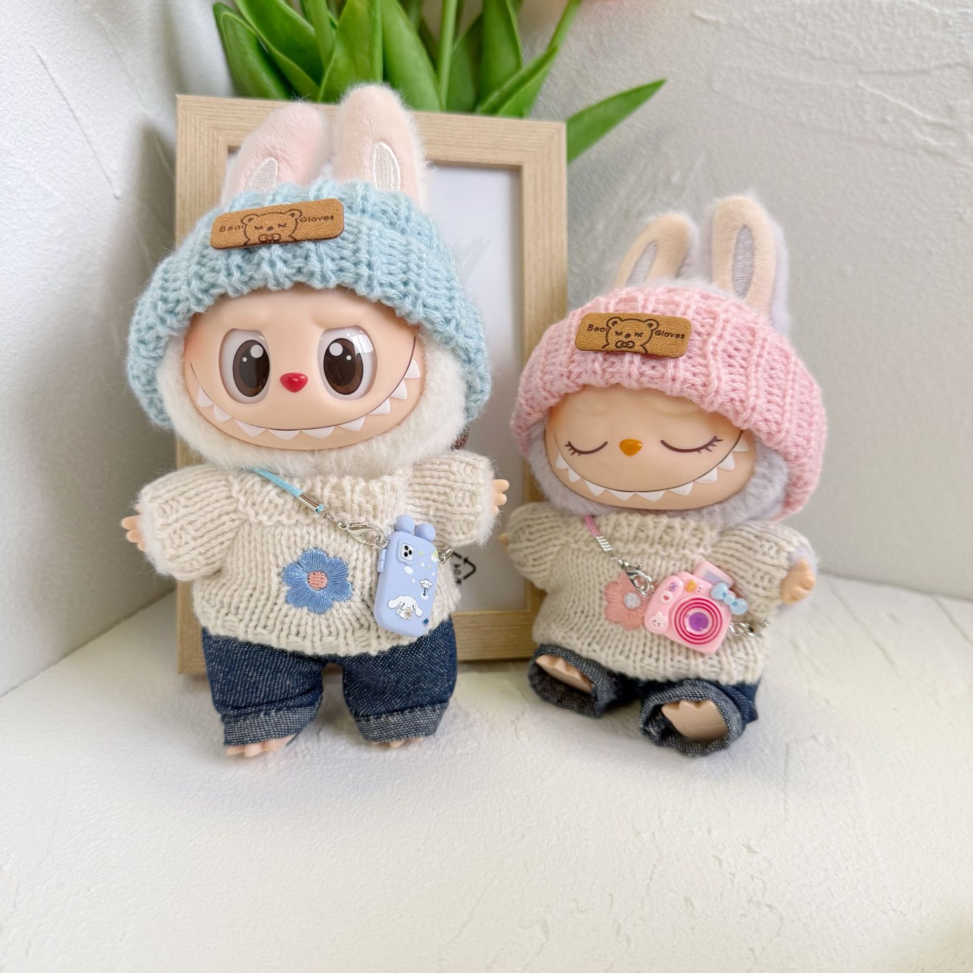 One and Two Generations of LABUBU Clothes Sitting at the Party Baby Clothes Set New Arrival Pink Flower Knit Top and Hat Set