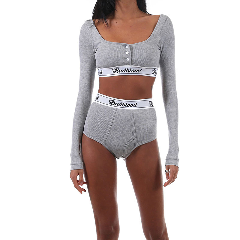Korean Badblood Bcac Series Sexy Long-Sleeved T-Shirt Women's Short Slim Sports Niche Dance Top