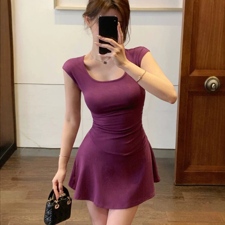 Hot Girl Sexy Ins-Style Slim-Fit U-Neck Short-Sleeve Dress for Women, Summer Elegant Waist-Cinching Pure Desire A-Line Dress for Women Trendy Hot Girl Sexy Ins-Style Slim-Fit U-Neck Short-Sleeve Dress for Women, Summer Elegant Waist-Cinching Pure Desire A-Line Dress for Women Trendy