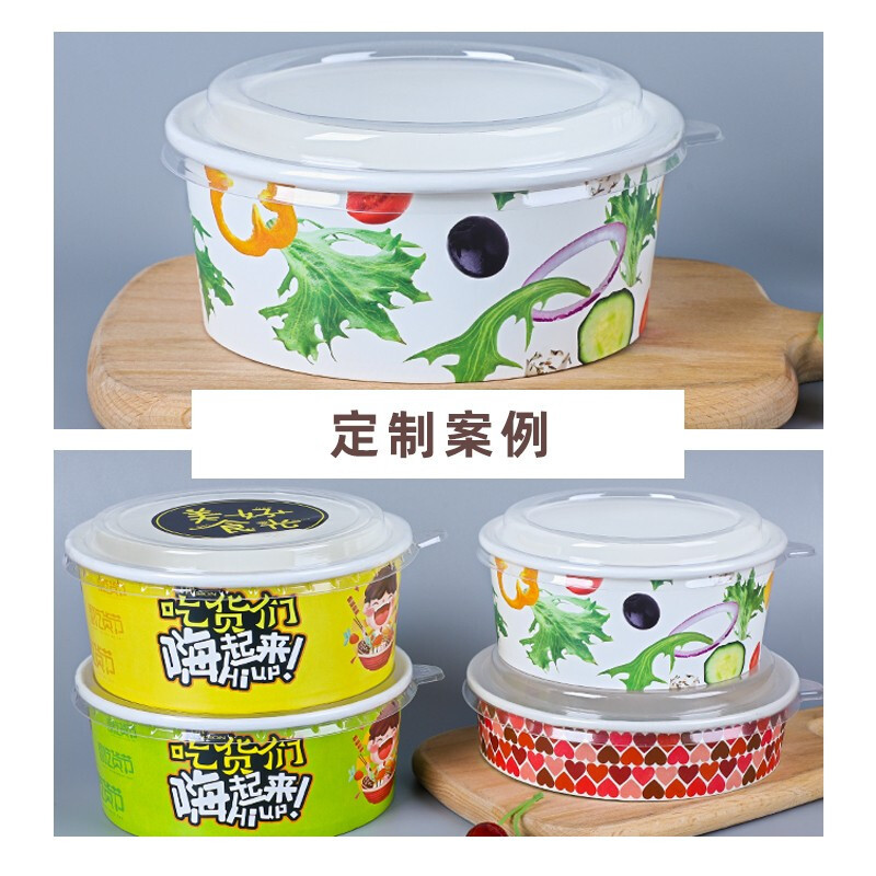 Tazón de papel desechable al por mayor caja de almuerzo redonda merienda caja de embalaje inauguración boda rojo tazón desechable comercial para llevar