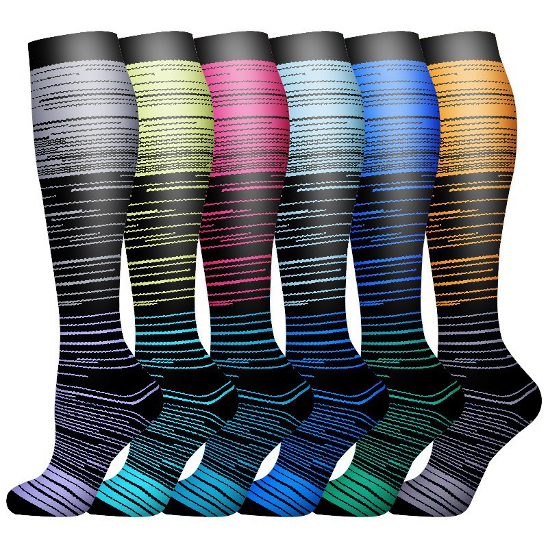 Juego de 6 pares de calcetines deportivos de compresión transfronterizos para fitness, calcetines largos de compresión para pantorrillas para hombres y mujeres, calcetines de compresión elásticos. image 31