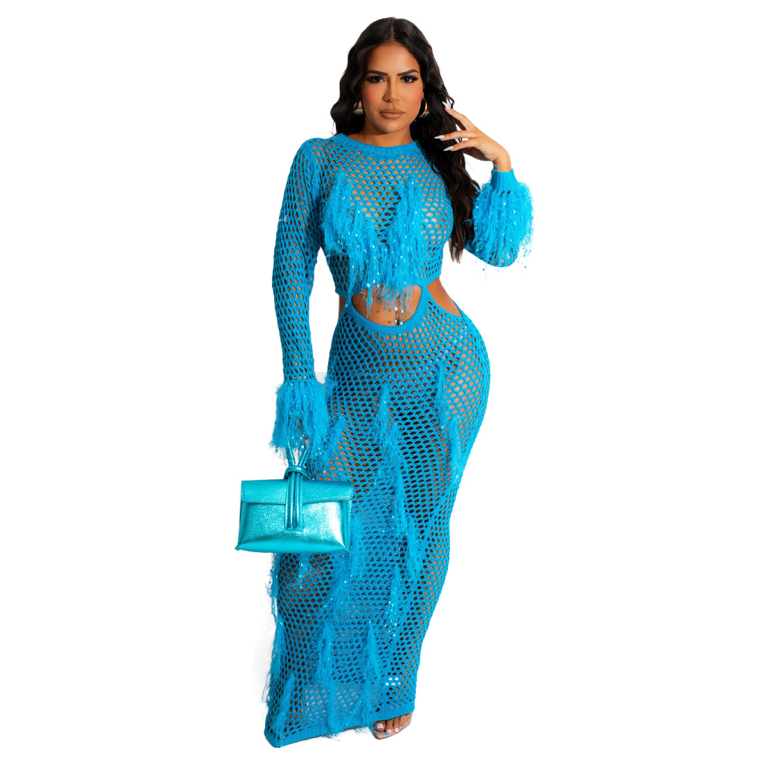 Women's Regular Dress Sexy Round Neck Hollow Out Long Sleeve Solid Color Maxi Long Dress Daily Beach display picture 21