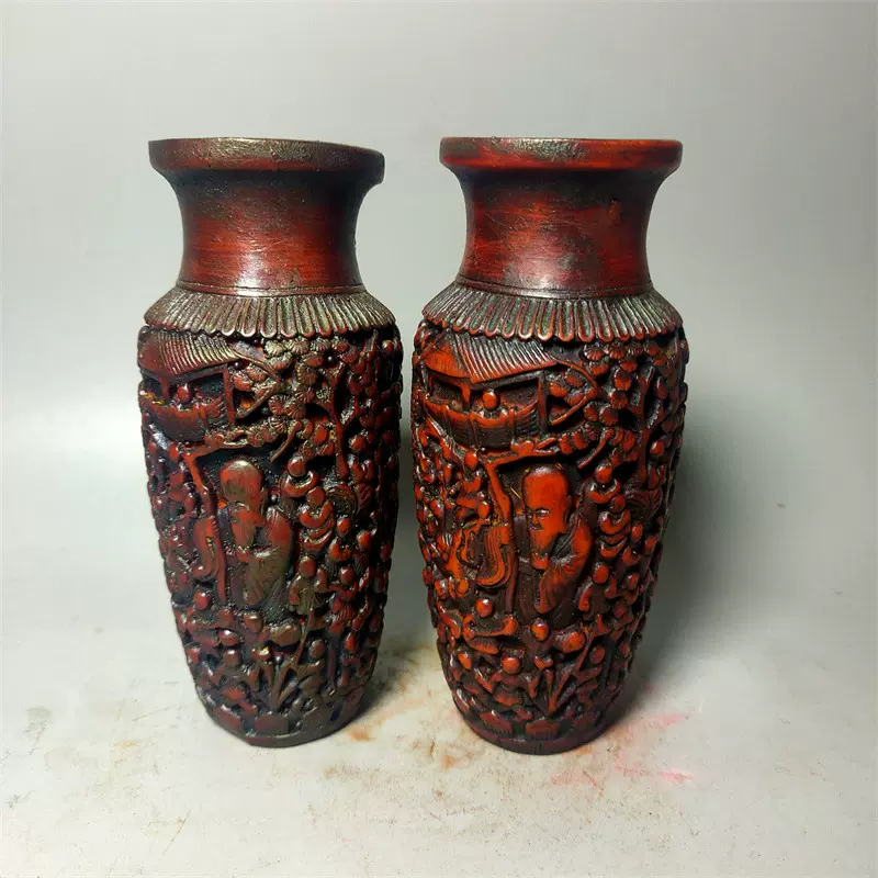 古玩杂项仿古做旧树脂工艺品老寿星百子图仿玉花瓶直播供货摆件