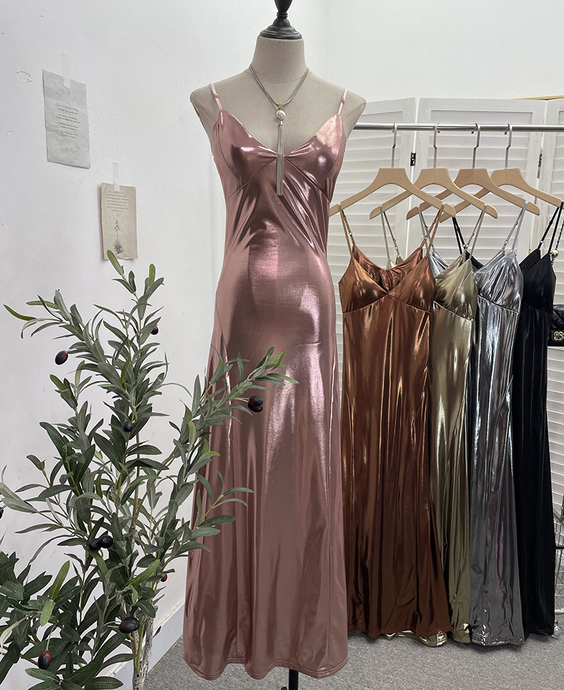 Sexy Liquid Metal Color Sling Dress with Chest Pad Dress 6 Sexy Liquid Metal Color Sling Dress with Chest Pad Dress