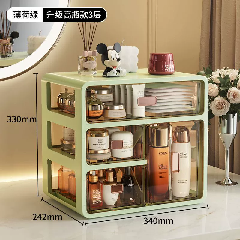 Cosmetics storage box, transparent desktop drawer organizer, large capacity dust‑proof makeup box