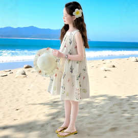 女童连衣裙夏季2026新款洋气儿童碎花裙夏装女孩高级感度假沙滩裙