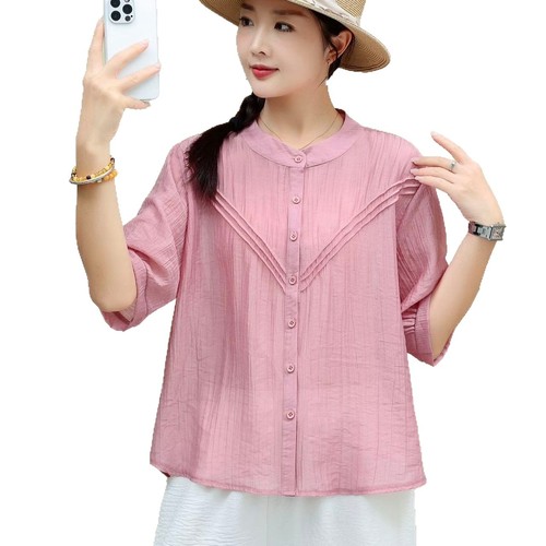Product Name: 2025 New Plus Size Fresh and Light Breathable Stylish Button-Down Solid Color Slimming Cotton Linen Shirt