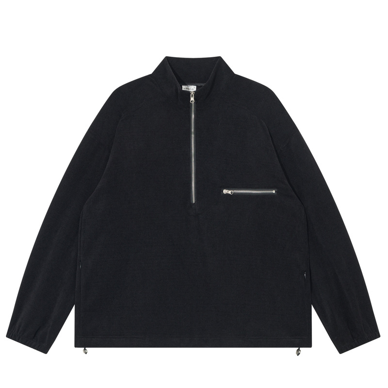 Japanese Retro Half-Zip Stand Collar Sweatshirt Unisex Loose Pullover Jacket Couple Casual Half-Zip Jacket Trendy