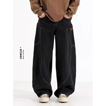 跨境欧美风弯刀牛仔裤女士新款刺绣多口袋工装裤休闲复古水洗长裤