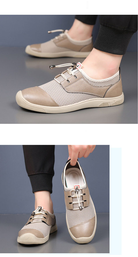 Giày nam lười xỏ chân lưới dệt thoáng khí nhẹ mỏng, giày thể thao casual đế bằng gót thấp — Màu trắng ngà, màu đen chi tiết 20