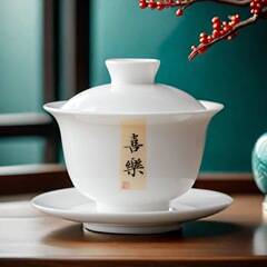 德化白瓷三才盖碗茶杯防烫大手抓泡茶碗单碗茶备禅意盖碗茶具家用